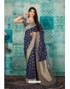 Navy Blue Banarasi Silk Designer Weaving Worked Saree