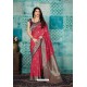 Rose Red Banarasi Silk Designer Weaving Worked Saree