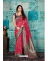 Rose Red Banarasi Silk Designer Weaving Worked Saree