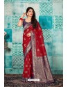 Red Banarasi Silk Designer Weaving Worked Saree