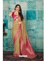 Beige Banarasi Silk Designer Weaving Worked Saree