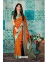 Orange Banarasi Silk Designer Weaving Worked Saree