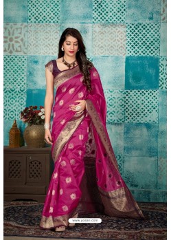 Medium Violet Banarasi Silk Designer Weaving Worked Saree