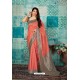 Peach Banarasi Silk Designer Weaving Worked Saree