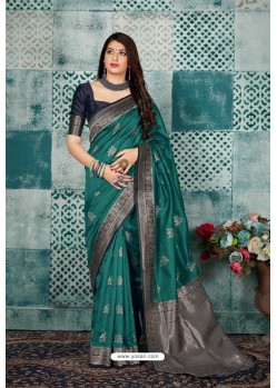 Teal Banarasi Silk Designer Weaving Worked Saree