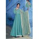 Turquoise Pure Maslin Lakhnavi Work Anarkali Suit