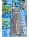 Grey Pure Maslin Lakhnavi Work Anarkali Suit