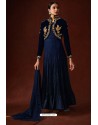 Navy Satin Georgette Designer Floor Length Suit