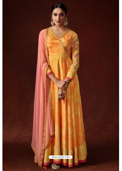 Yellow Silk Crepe Designer Anarkali Suit