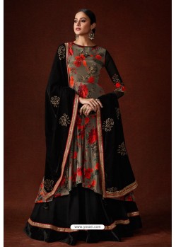 Camel And Black Top Silk Crepe Designer Anarkali Suit