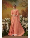 Peach Pure Silk Designer Party Wear Saree