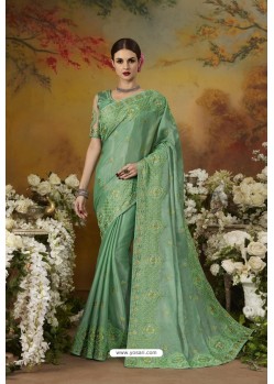 Green Pure Silk Designer Party Wear Saree