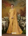 Yellow Pure Silk Designer Party Wear Saree