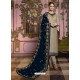 Beige And Navy Georgette Satin Embroidered Churidar Suit