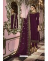 Wine Faux Georgette Designer Straight Suit