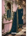 Teal Blue Faux Georgette Designer Straight Suit