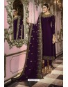 Purple Faux Georgette Designer Straight Suit