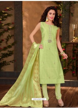 Green Banarasi Chanderi Designer Straight Suit