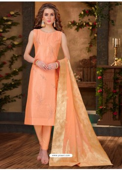 Orange Banarasi Chanderi Designer Straight Suit