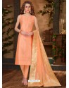 Orange Banarasi Chanderi Designer Straight Suit