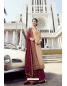 Cream And Wine Pure Satin Georgette Designer Palazzo Suit