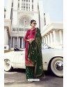 Rose Red And Green Pure Satin Georgette Designer Palazzo Suit