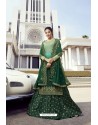 Dark Green Pure Satin Georgette Designer Palazzo Suit