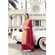 Peach And Red Pure Satin Georgette Designer Palazzo Suit