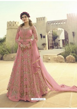 Light Pink Soft Net Embroidered Designer Gown