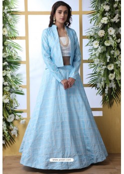Sky Blue Art Silk Designer Lehenga Choli With Jacket