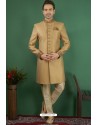 Golden Jacquard Silk Brocade Readymade Sherwani