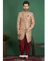 Classy Beige Art Banarasi Silk Readymade Sherwani