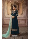 Peacock Blue Faux Georgette Designer Palazzo Suit