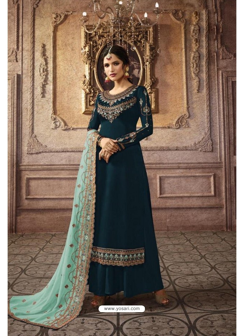 Peacock Blue Designer Embroidered Wedding Anarkali Suit | Peacock color  dress, Peacock blue dress, Indian formal dresses