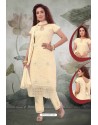 Cream Chanderi Embroidered Designer Suit