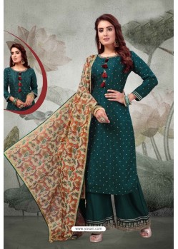 Dark Green Chanderi Embroidered Designer Suit