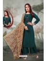 Dark Green Chanderi Embroidered Designer Suit