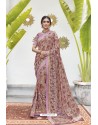 Light Brown Soft Digital Silk Printed Party Wear Saree