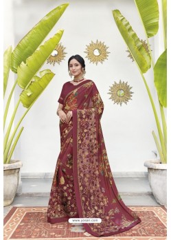 Maroon Soft Digital Silk Printed Party Wear Saree