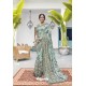 Aqua Grey Soft Digital Silk Printed Party Wear Saree