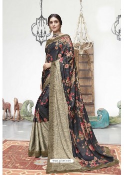 Black Soft Digital Silk Printed Party Wear Saree