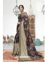 Black Soft Digital Silk Printed Party Wear Saree