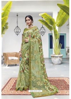 Green Soft Digital Silk Printed Party Wear Saree