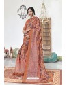 Orange Soft Digital Silk Printed Party Wear Saree