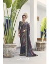 Dull Grey Soft Digital Silk Printed Party Wear Saree