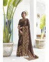 Coffee Soft Digital Silk Printed Party Wear Saree