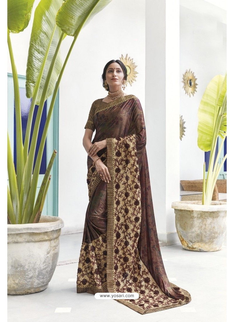 Ready-To-Wear Silk Coffee Saree – Spark In Style, LLC