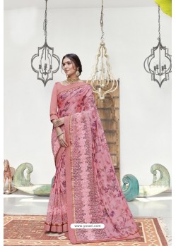 Light Pink Soft Digital Silk Printed Party Wear Saree