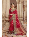 Red Silk Weaving Worked Designer Saree