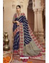 Navy Blue Silk Weaving Worked Designer Saree